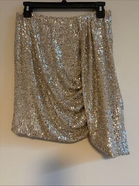 Gianni Bini Champagne Sequin Asymmetrical Mini Skirt